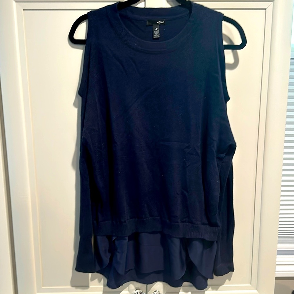 Aqua brand cold shoulder sweater, navy blue
